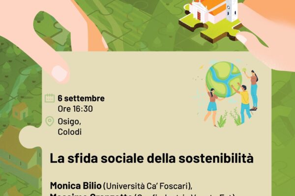 Locandina dell'incontro sulla sostenibilità con Massimo Granzotto, Monica Bilio e Matteo Poloni