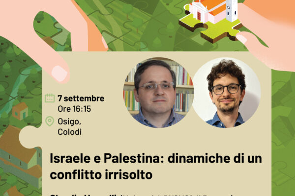 Locandina dell'incontro su Israele e Palestina con Claudio Vercelli e Alessandro Tonon
