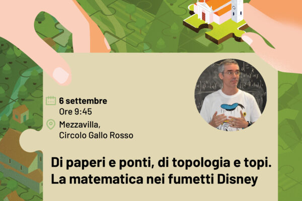 Locandina dell'incontro sulla matematica nei fumetti Disney con Alberto Saracco
