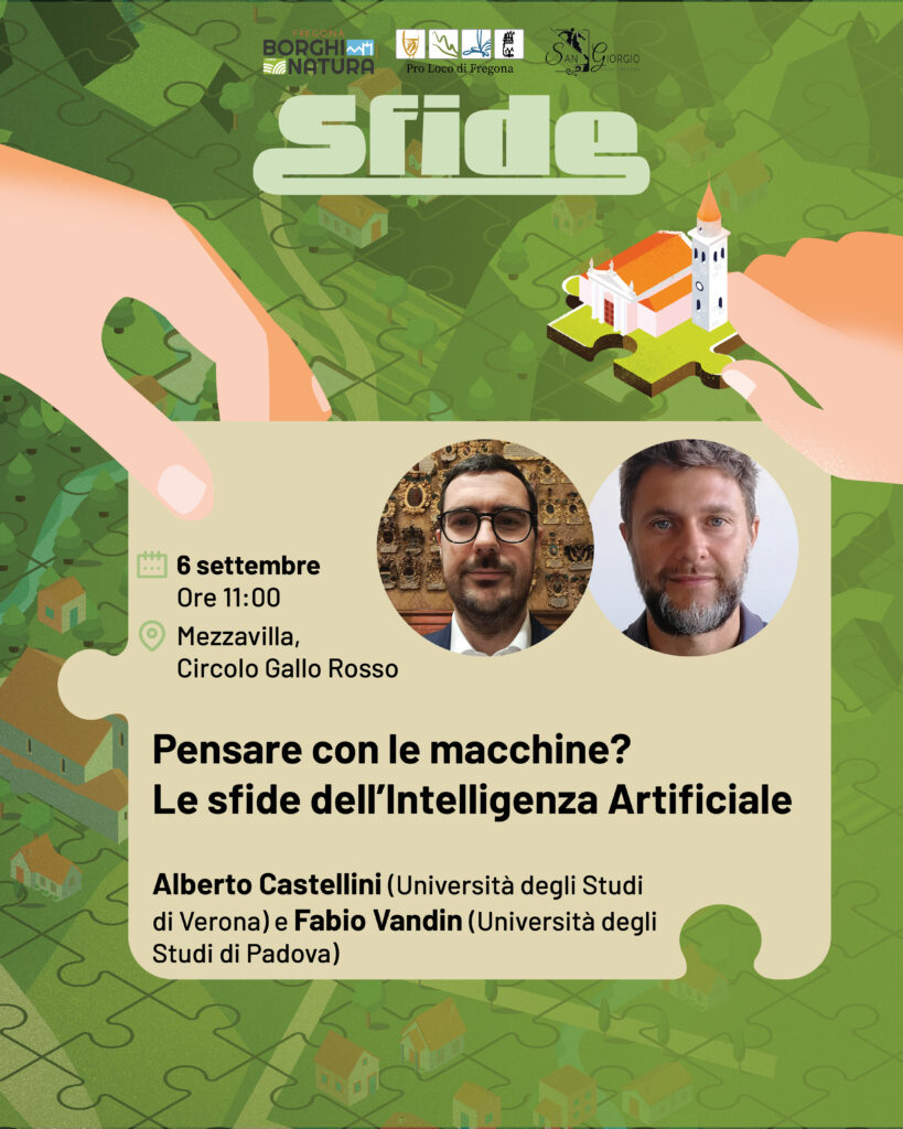 Locandina dell'incontro sull'Intelligenza Artificiale con Alberto Castellini e Fabio Vandin